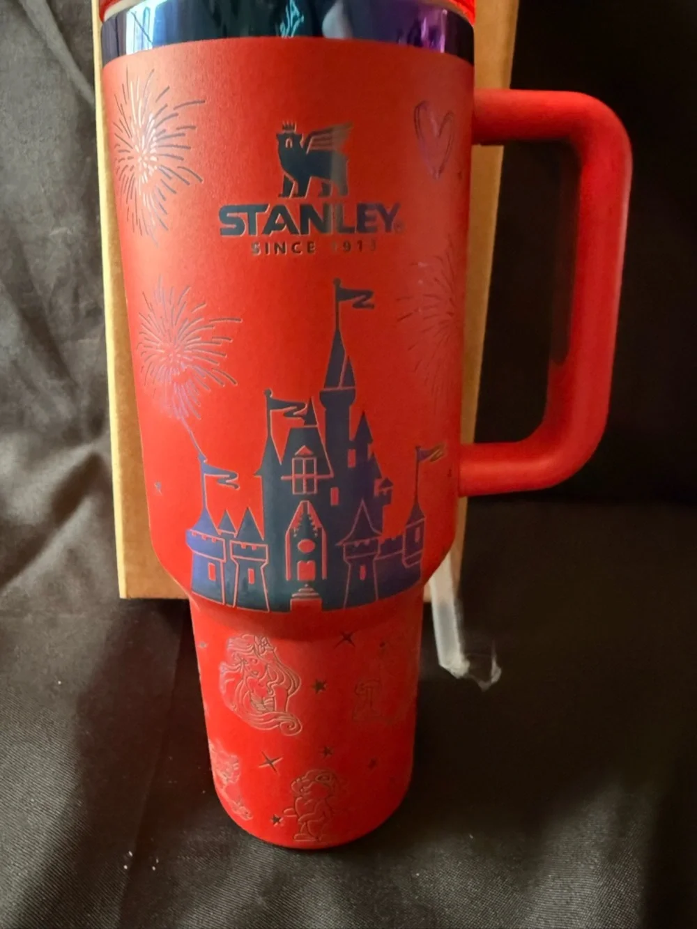 New Stanley 40oz Red Laser Engraved Magical Castle and Friends with Straw - Picture 2 of 14